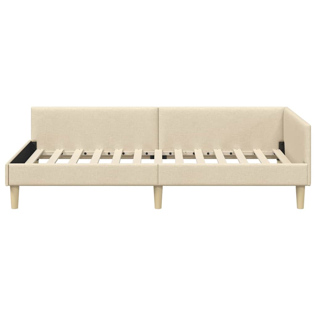 Corner Bed Frame with Headboard Cream 90 x 200 cm Fabric