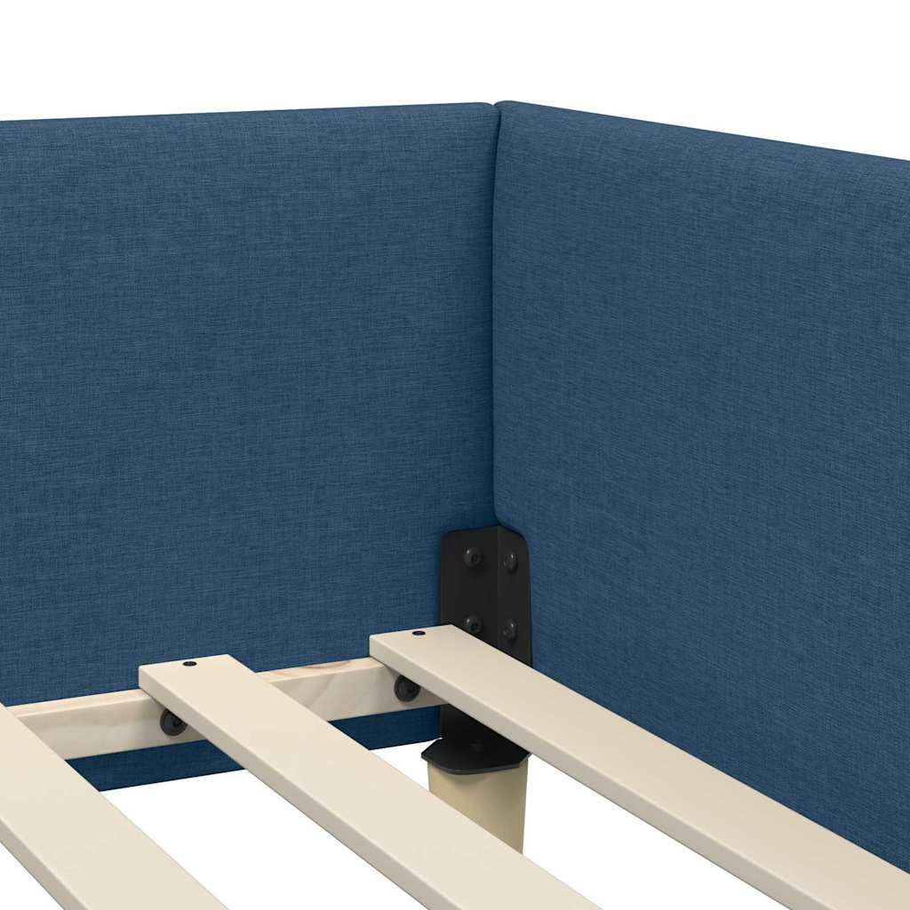 Corner Bed Frame with Headboard Blue 90 x 200 cm Fabric