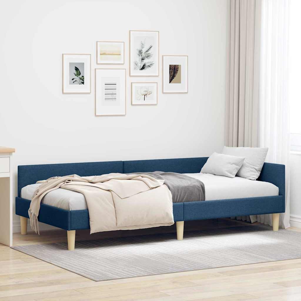 Corner Bed Frame with Headboard Blue 90 x 200 cm Fabric