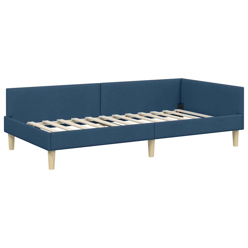 Corner Bed Frame with Headboard Blue 90 x 200 cm Fabric