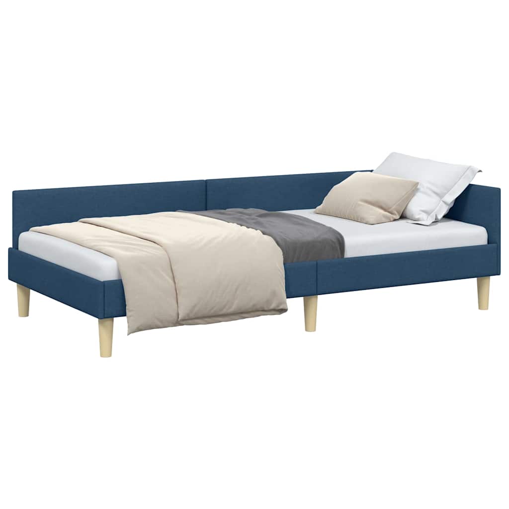 Corner Bed Frame with Headboard Blue 90 x 200 cm Fabric