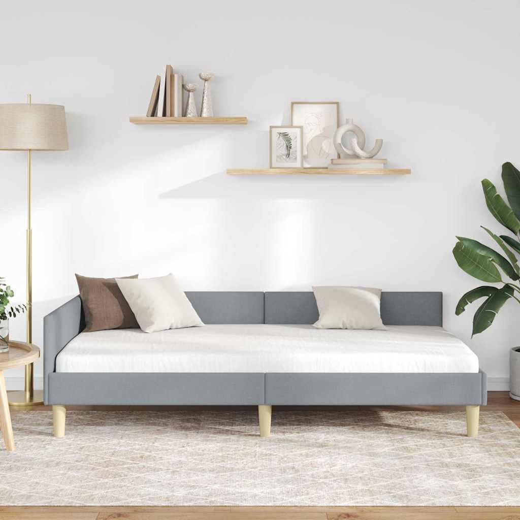 Corner Bed Frame with Headboard Light Grey 100 x 200 cm Fabric