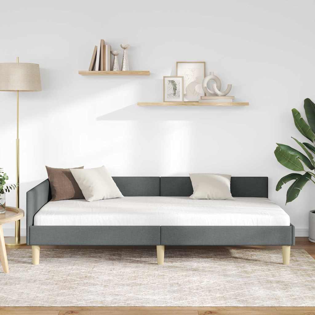 Corner Bed Frame with Headboard Dark Grey 100 x 200 cm Fabric