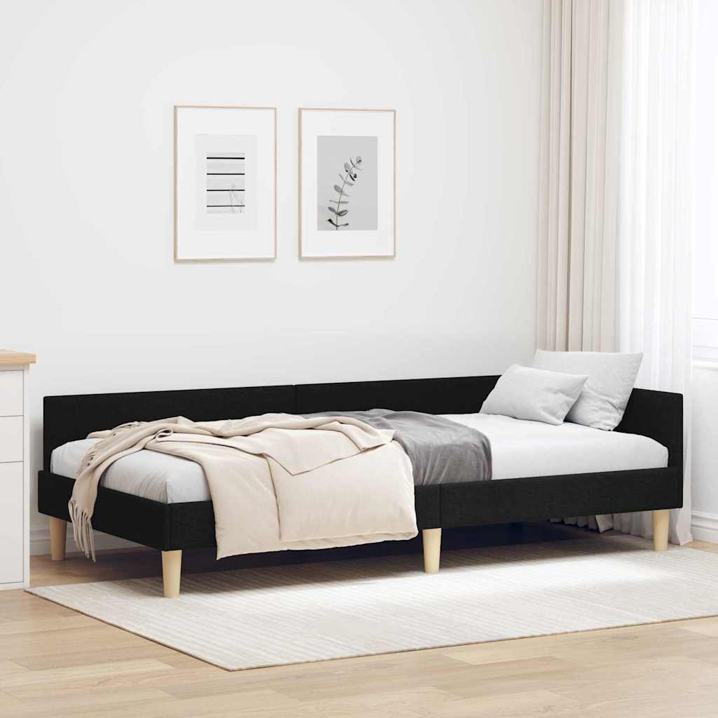 Corner Bed Frame with Headboard Black 100 x 200 cm Fabric