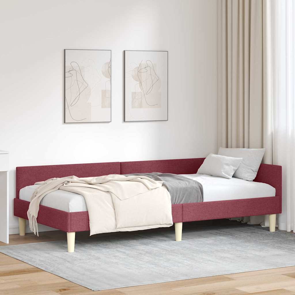 Corner Bed Frame with Headboard Wine Red 100 x 200 cm Fabric