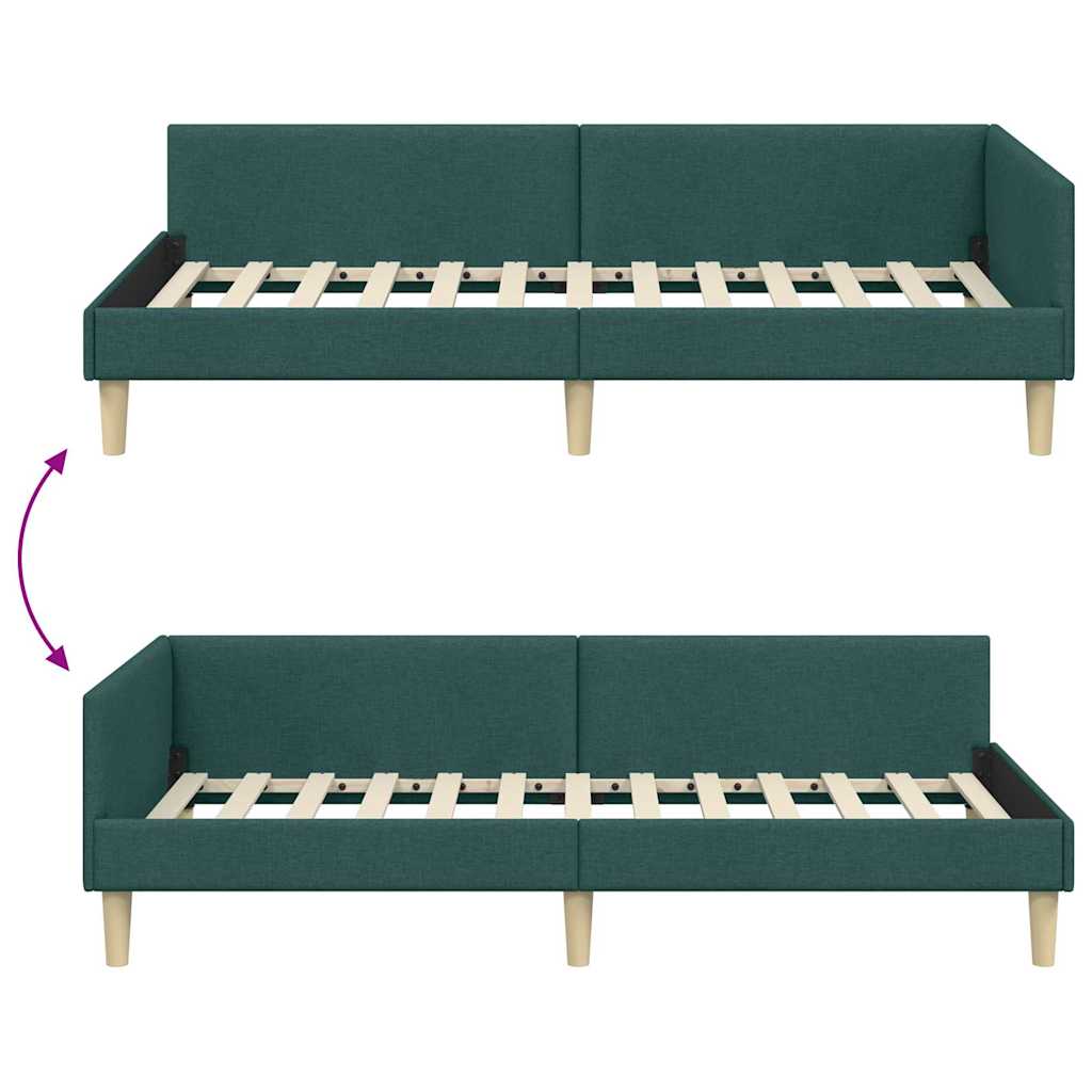 Corner Bed Frame with Headboard Dark Green 100 x 200 cm Fabric