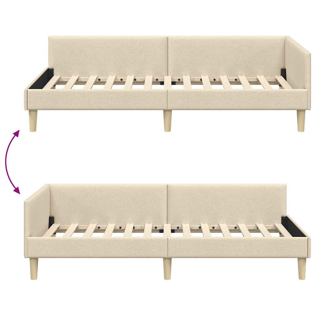 Corner Bed Frame with Headboard Cream 100 x 200 cm Fabric