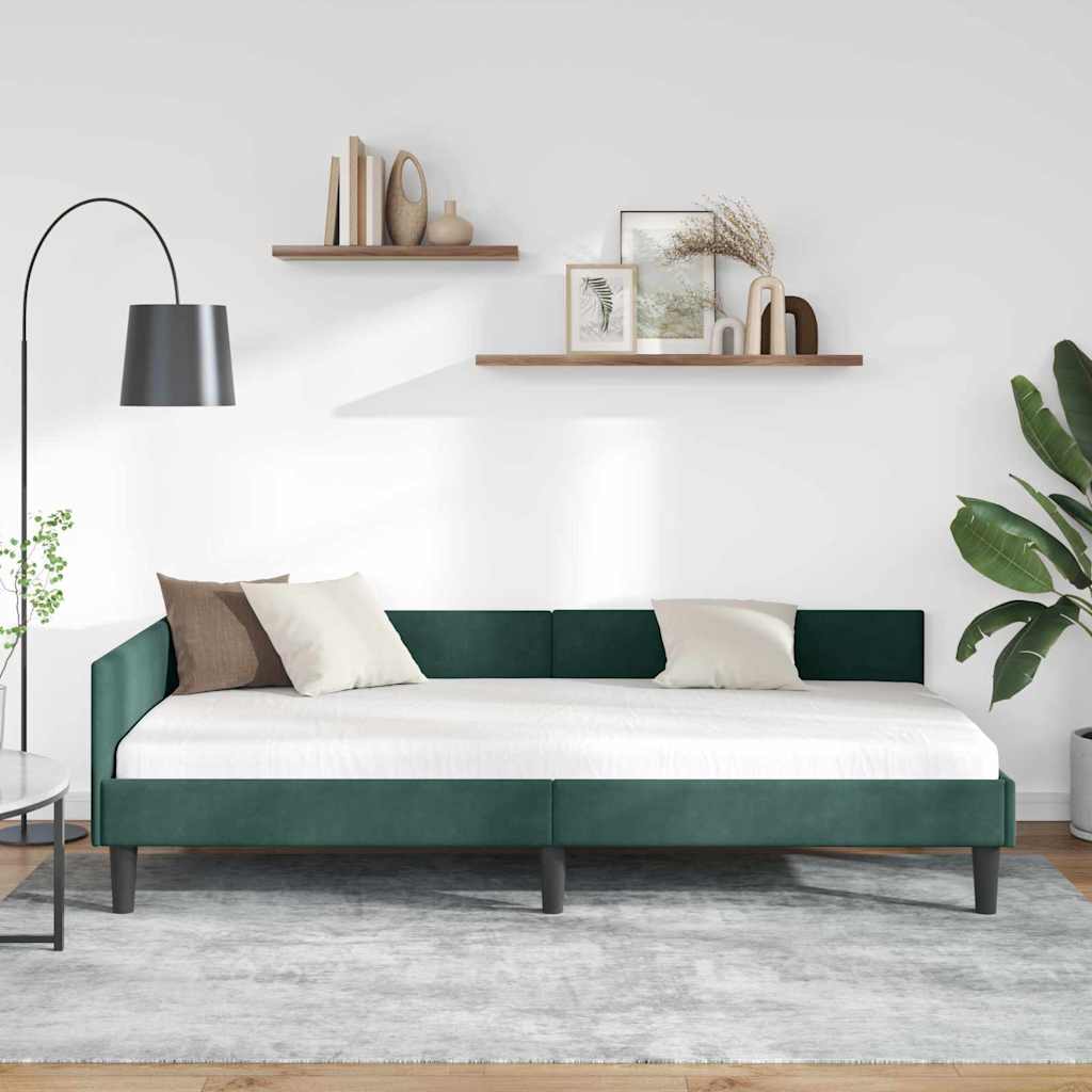 Corner Bed Frame with Headboard Manual Dark green 80 x 200 cm