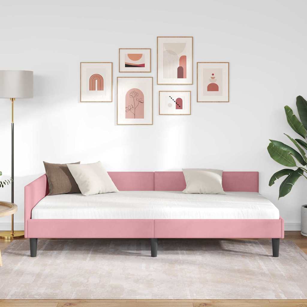 Corner Bed Frame Pink 80 x 200 cm Velvet and Engineered wood