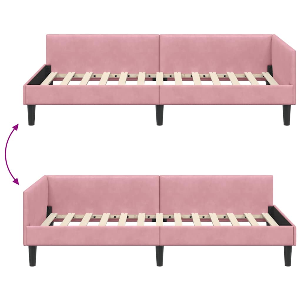 Corner Bed Frame Pink 80 x 200 cm Velvet and Engineered wood