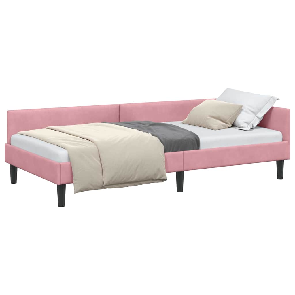 Corner Bed Frame Pink 80 x 200 cm Velvet and Engineered wood