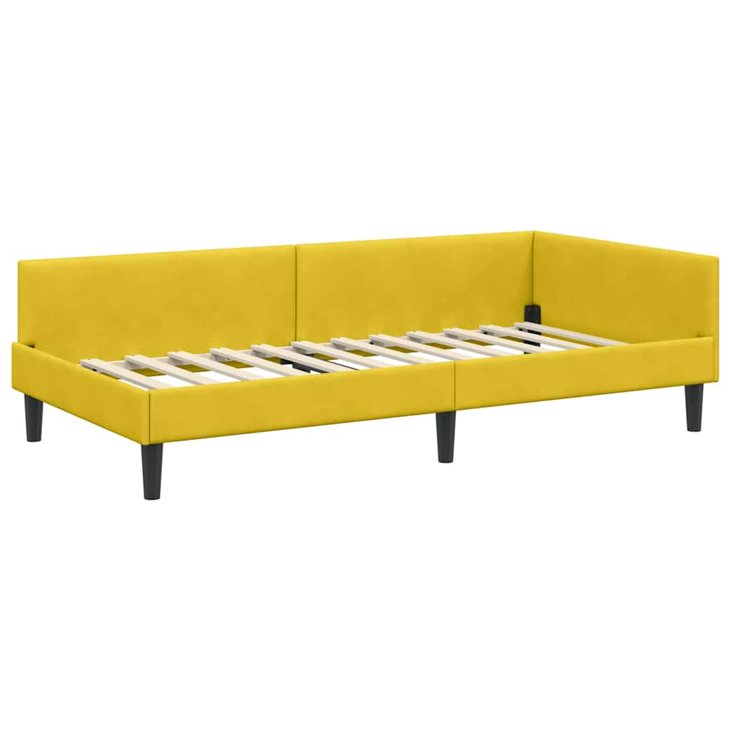 Corner Bed Frame Yellow 80 x 200 cm Velvet and Engineered wood
