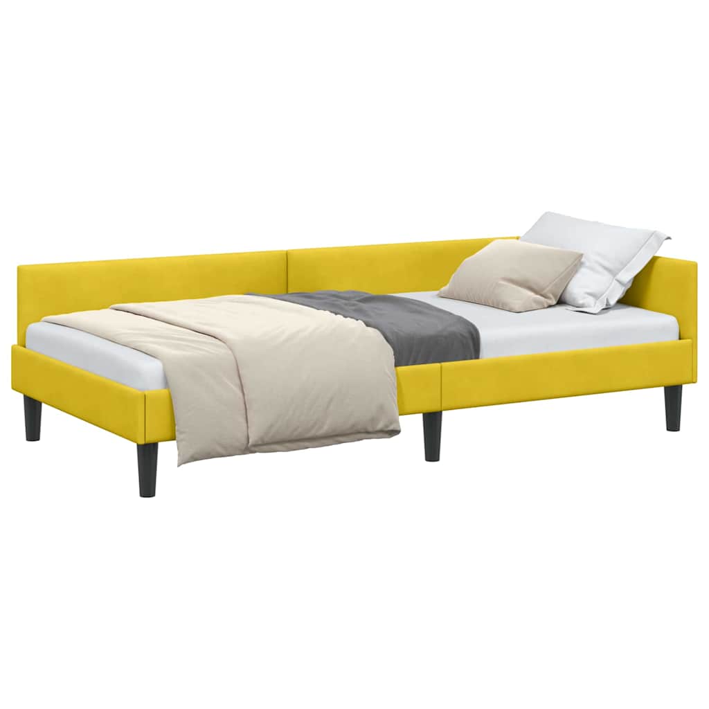 Corner Bed Frame Yellow 80 x 200 cm Velvet and Engineered wood