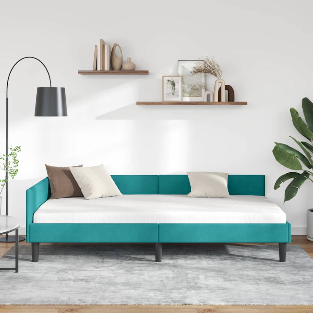 Corner Bed Frame with Headboard Manual Turquoise 80 x 200 cm