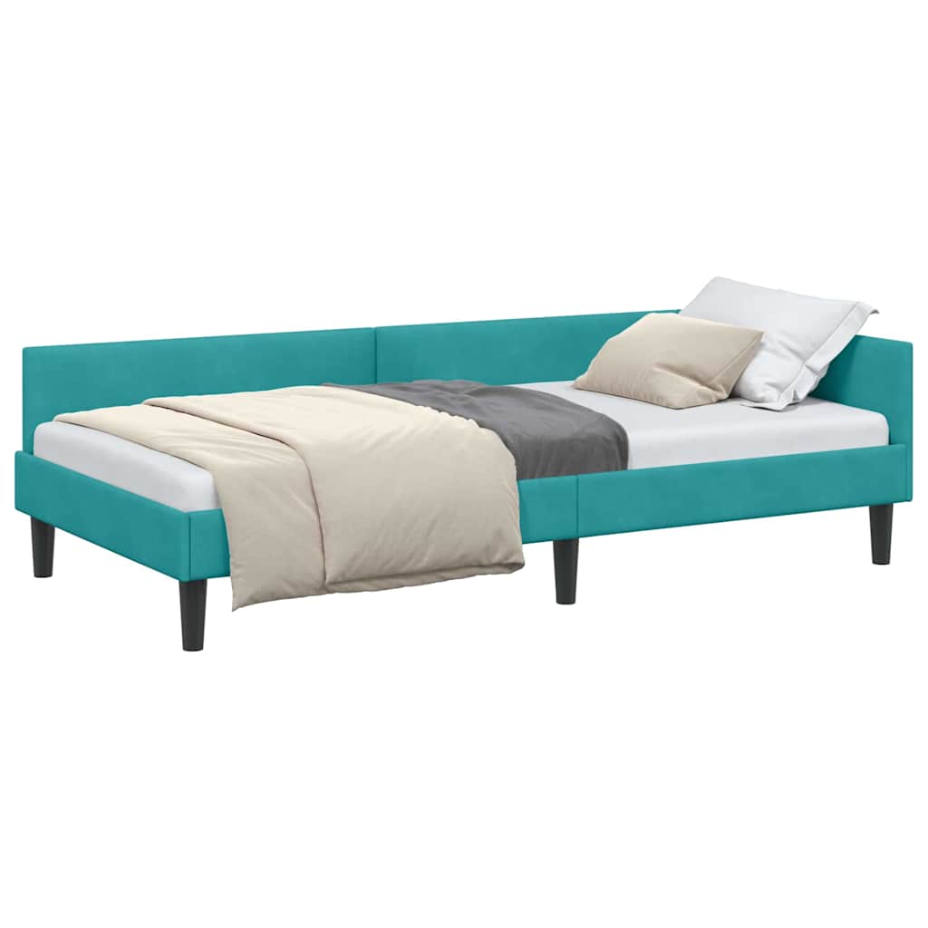 Corner Bed Frame with Headboard Manual Turquoise 80 x 200 cm