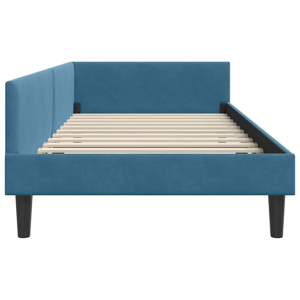 Corner Bed Frame Blue 90 x 190 cm Velvet and Engineered wood