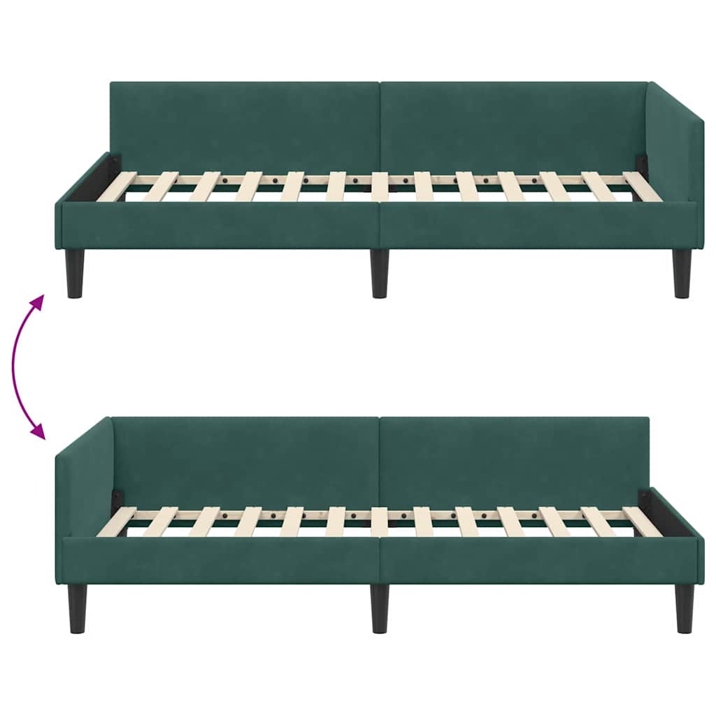 Corner Bed Frame with Headboard Manual Dark green 90 x 190 cm