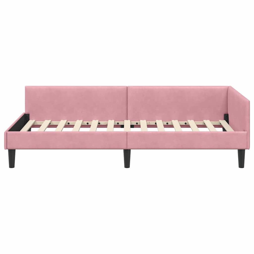Corner Bed Frame Pink 90 x 190 cm Velvet and Engineered wood