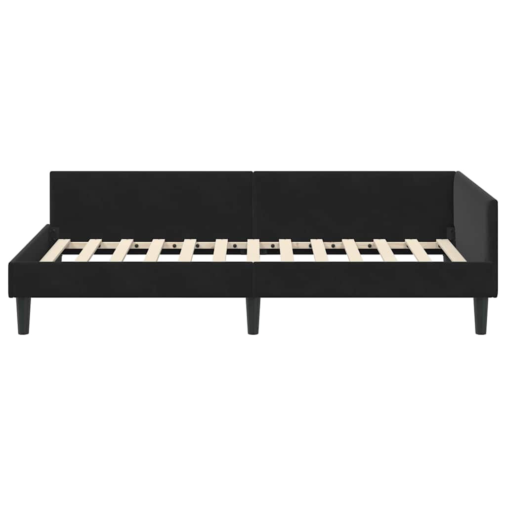 Corner Bed Frame Black 90 x 190 cm Velvet and Engineered wood
