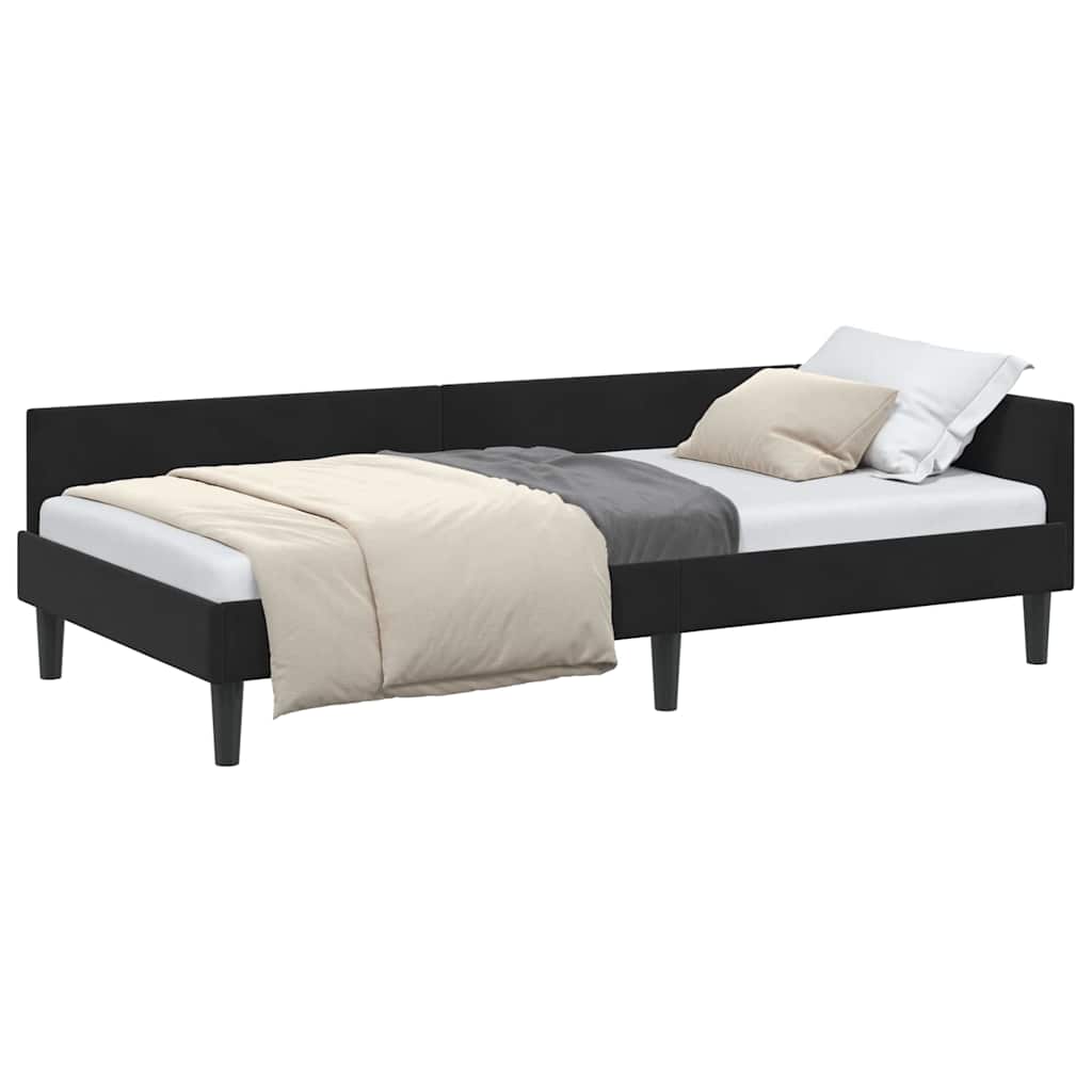 Corner Bed Frame Black 90 x 190 cm Velvet and Engineered wood