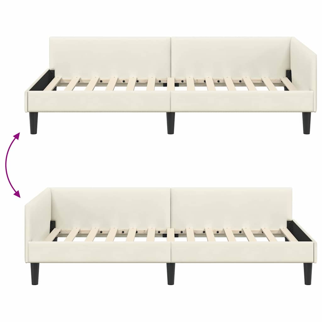 Corner Bed Frame Cream 90 x 190 cm Velvet and Engineered wood