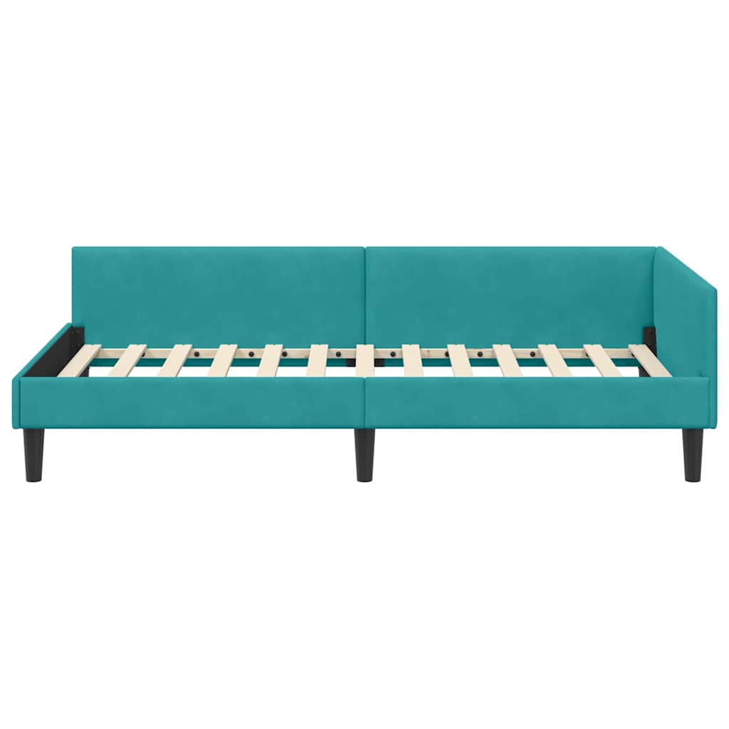 Corner Bed Frame with Headboard Manual Turquoise 90 x 190 cm