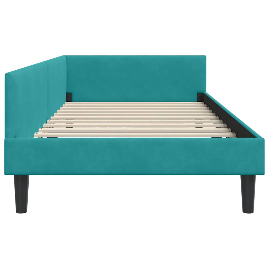 Corner Bed Frame with Headboard Manual Turquoise 90 x 190 cm