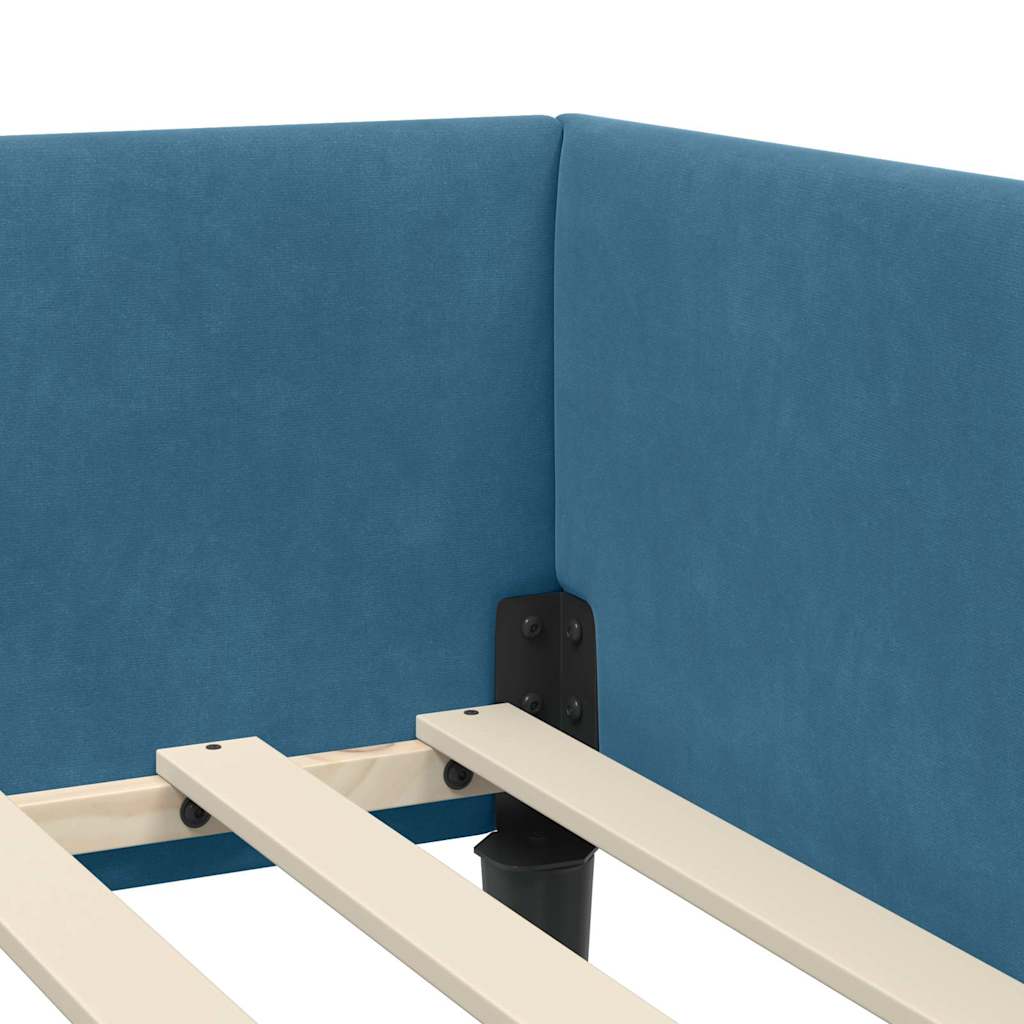 Corner Bed Frame Blue 90 x 200 cm Velvet and Engineered wood