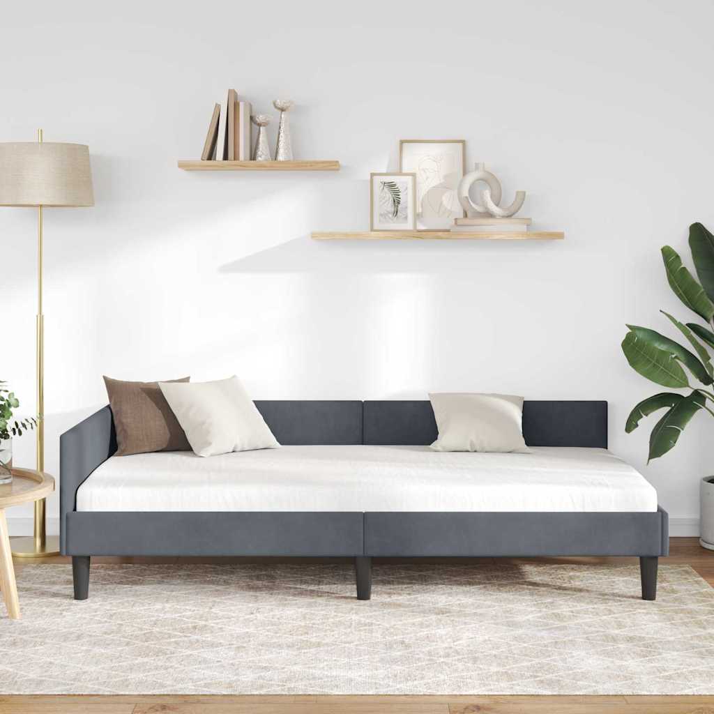 Corner Bed Frame with Headboard Manual Dark grey 90 x 200 cm