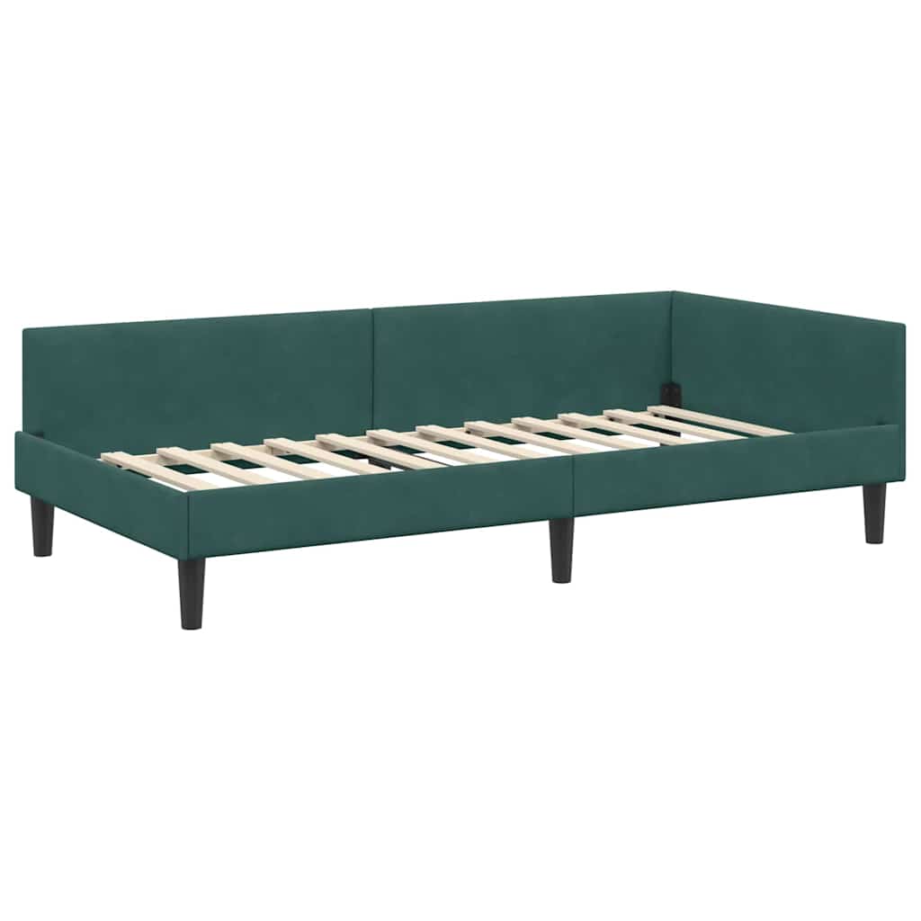 Corner Bed Frame with Headboard Manual Dark green 90 x 200 cm