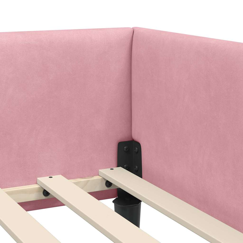 Corner Bed Frame Pink 90 x 200 cm Velvet and Engineered wood