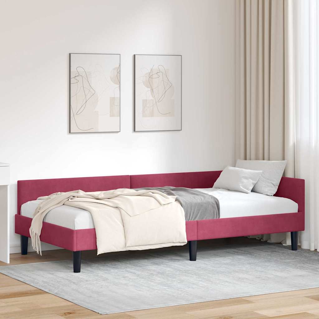 Corner Bed Frame with Headboard Manual Wine red 90 x 200 cm