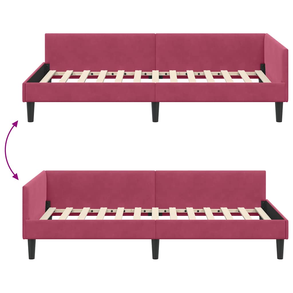 Corner Bed Frame with Headboard Manual Wine red 90 x 200 cm