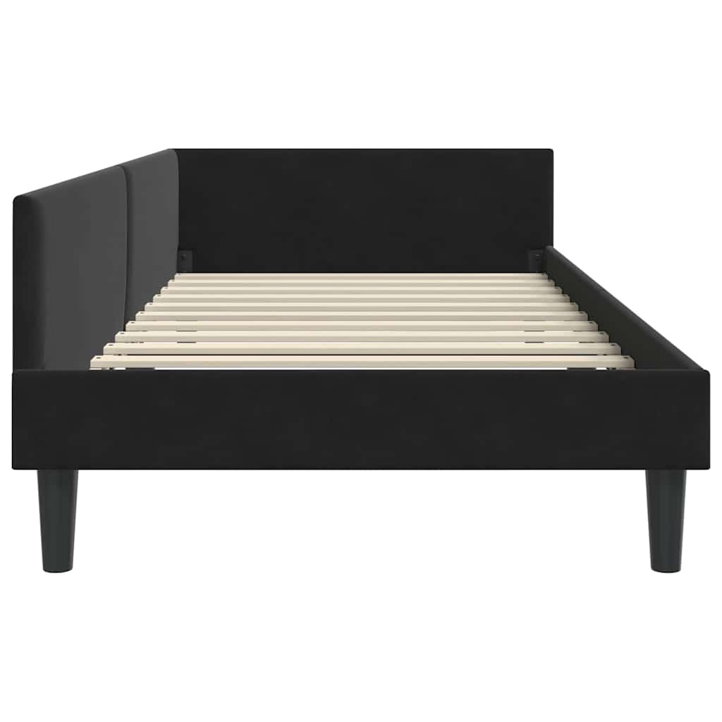 Corner Bed Frame Black 90 x 200 cm Velvet and Engineered wood