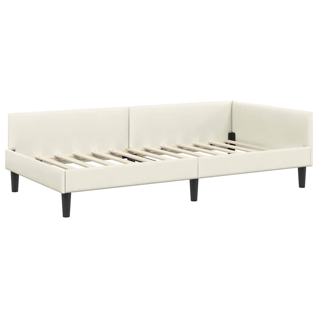 Corner Bed Frame Cream 90 x 200 cm Velvet and Engineered wood