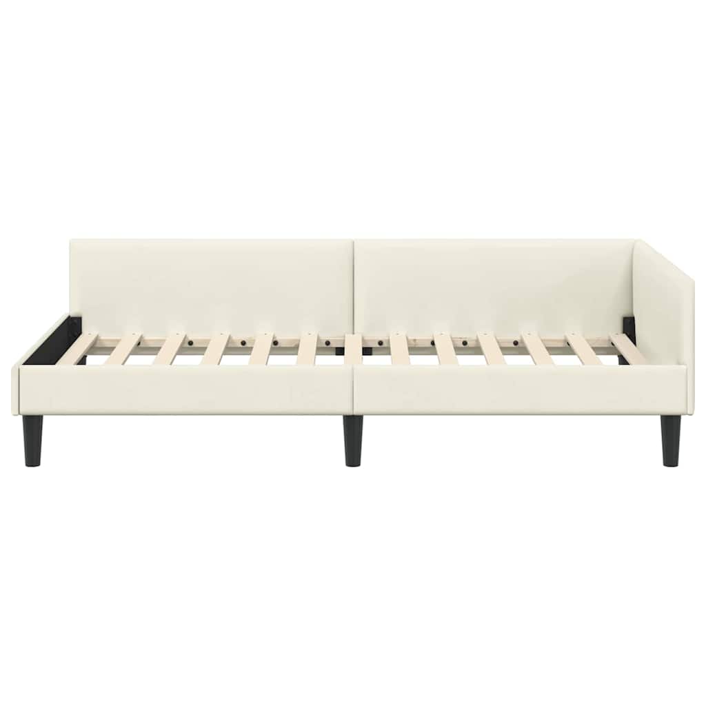 Corner Bed Frame Cream 90 x 200 cm Velvet and Engineered wood