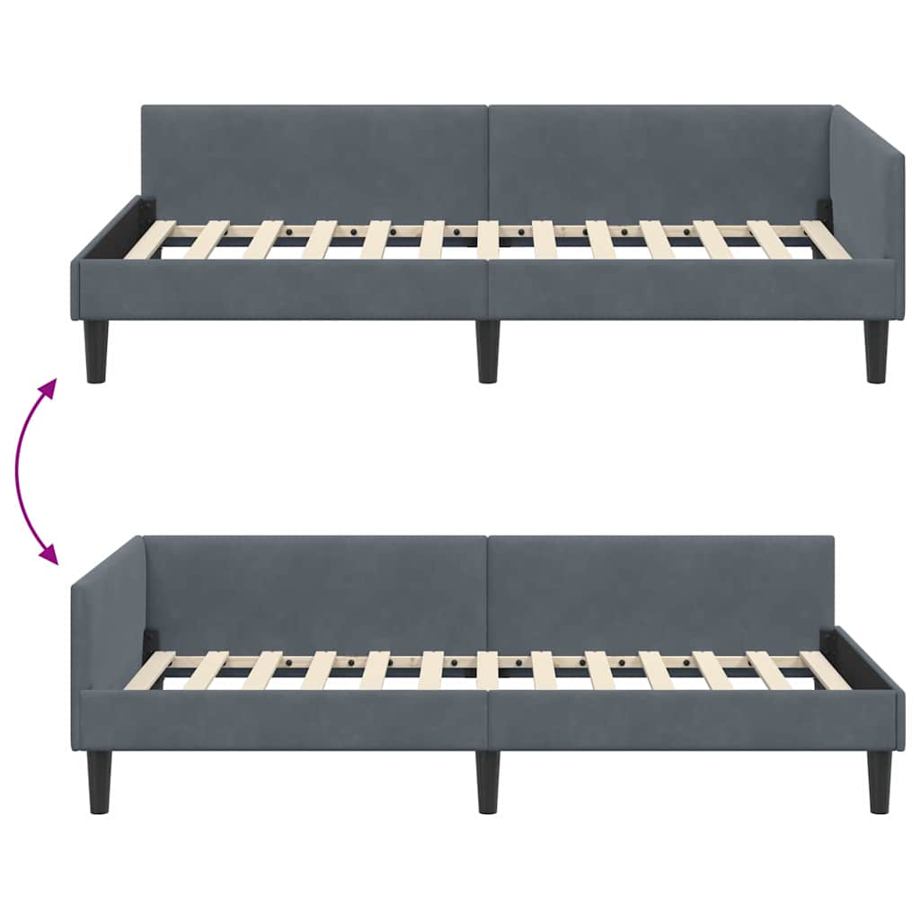 Corner Bed Frame with Headboard Manual Dark grey 100 x 200 cm