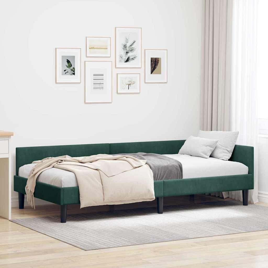 Corner Bed Frame with Headboard Manual Dark green 100 x 200 cm