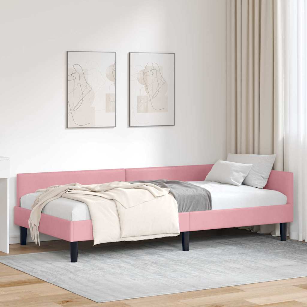 Corner Bed Frame Pink 100 x 200 cm Velvet and Engineered wood