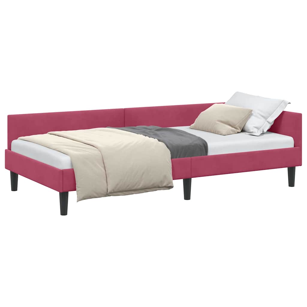 Corner Bed Frame with Headboard Manual Wine red 100 x 200 cm