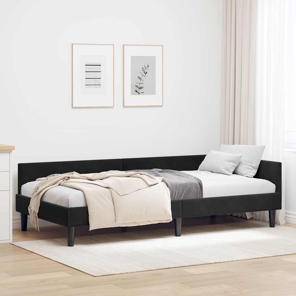 Corner Bed Frame Black 100 x 200 cm Velvet and Engineered wood