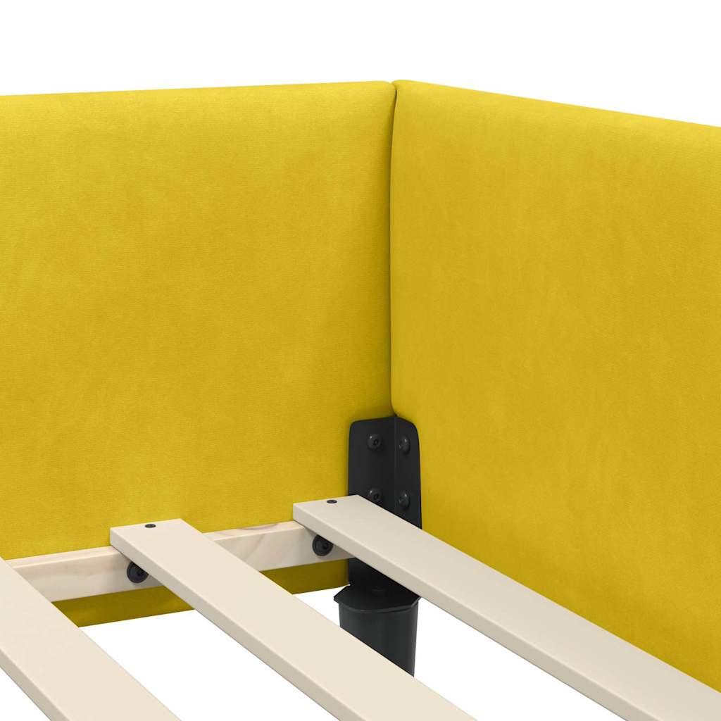 Corner Bed Frame Yellow 100 x 200 cm Velvet and Engineered wood