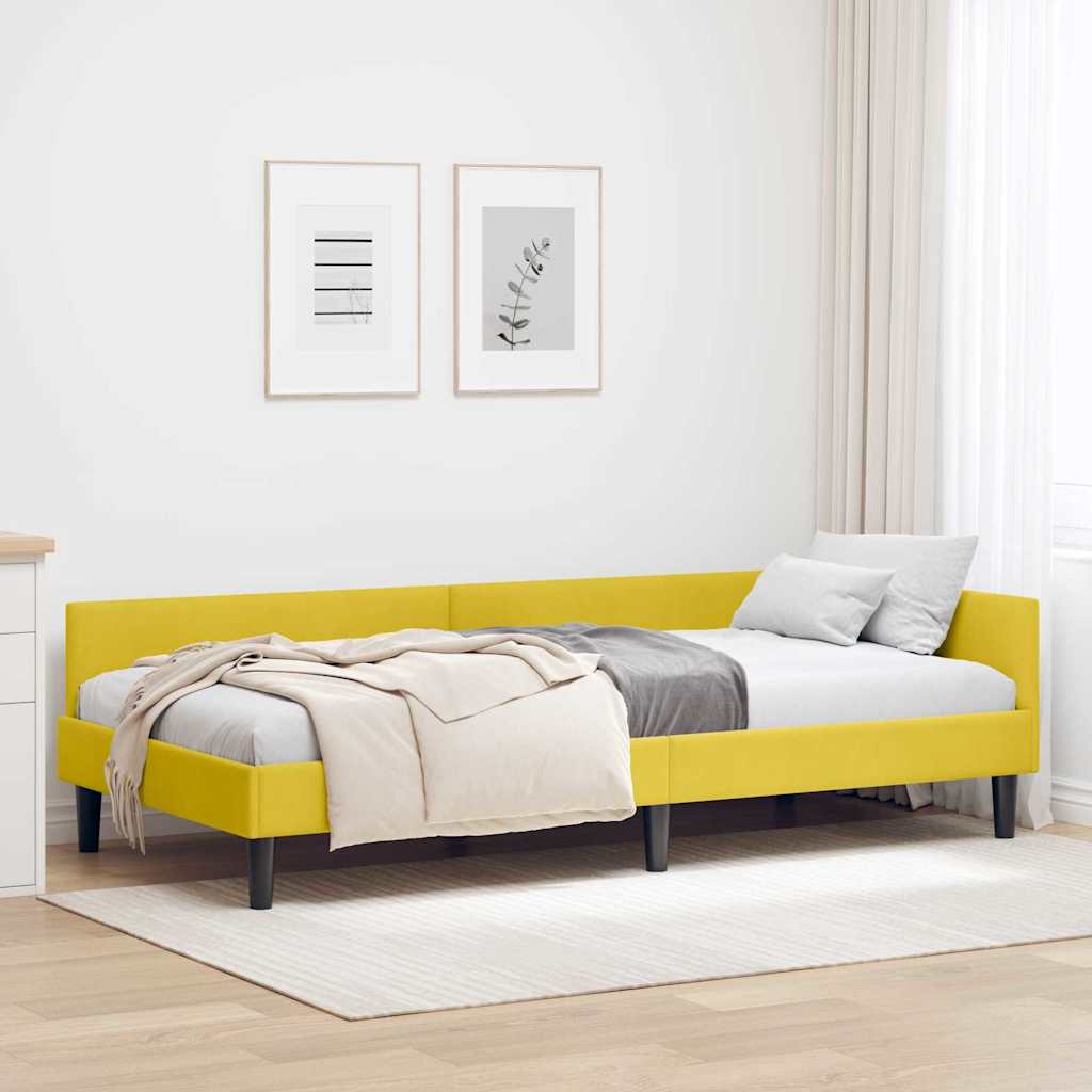Corner Bed Frame Yellow 100 x 200 cm Velvet and Engineered wood