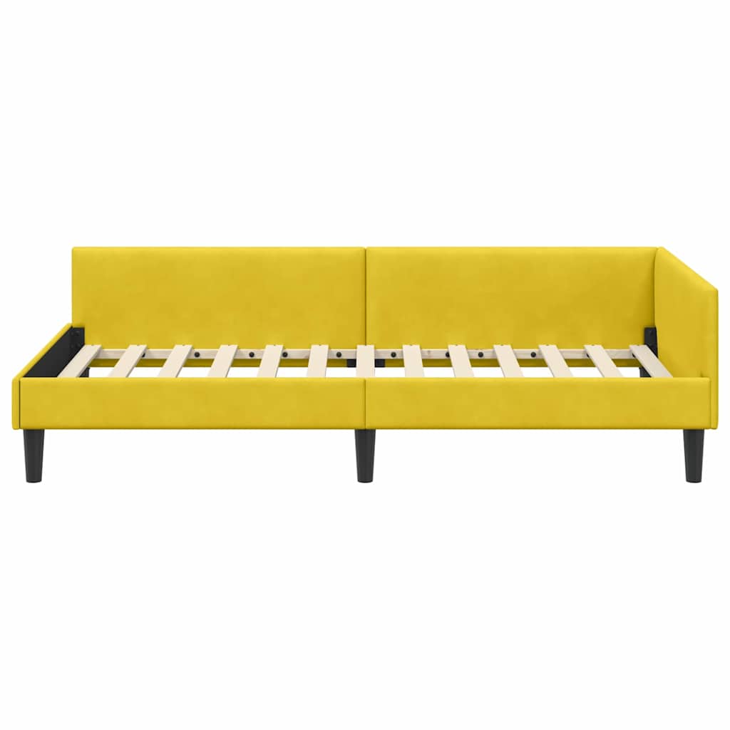 Corner Bed Frame Yellow 100 x 200 cm Velvet and Engineered wood