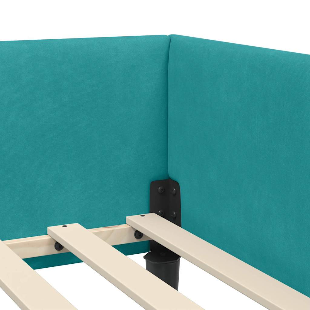 Corner Bed Frame with Headboard Manual Turquoise 100 x 200 cm