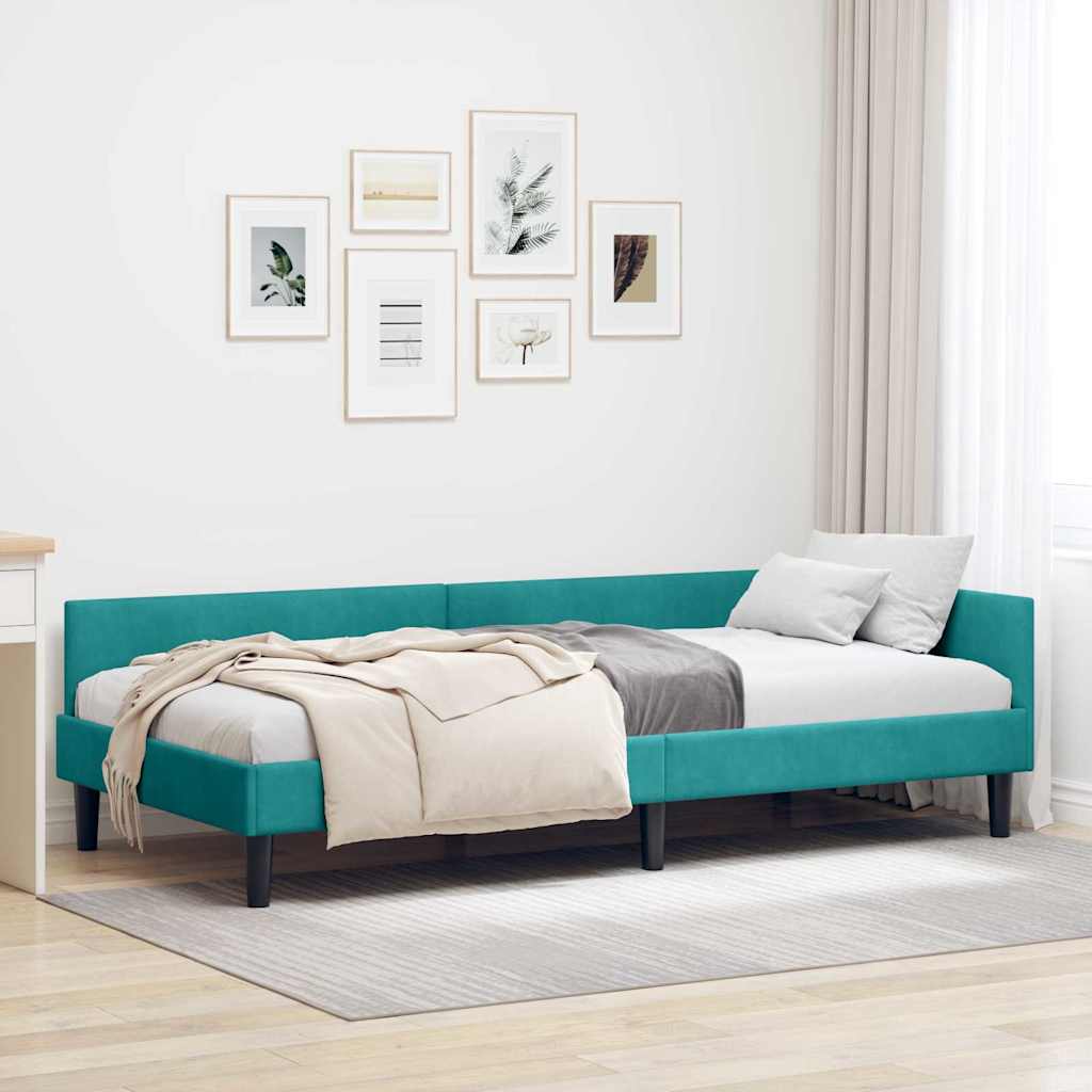 Corner Bed Frame with Headboard Manual Turquoise 100 x 200 cm