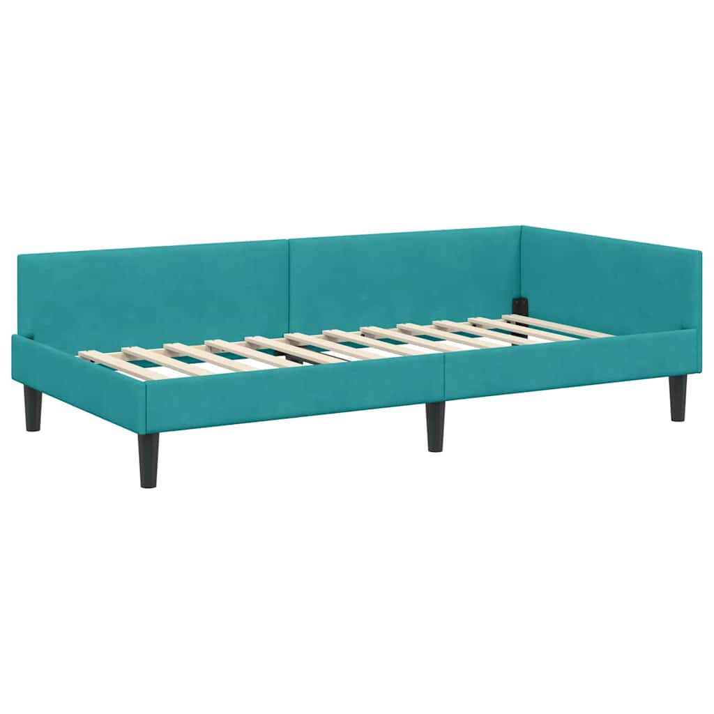 Corner Bed Frame with Headboard Manual Turquoise 100 x 200 cm