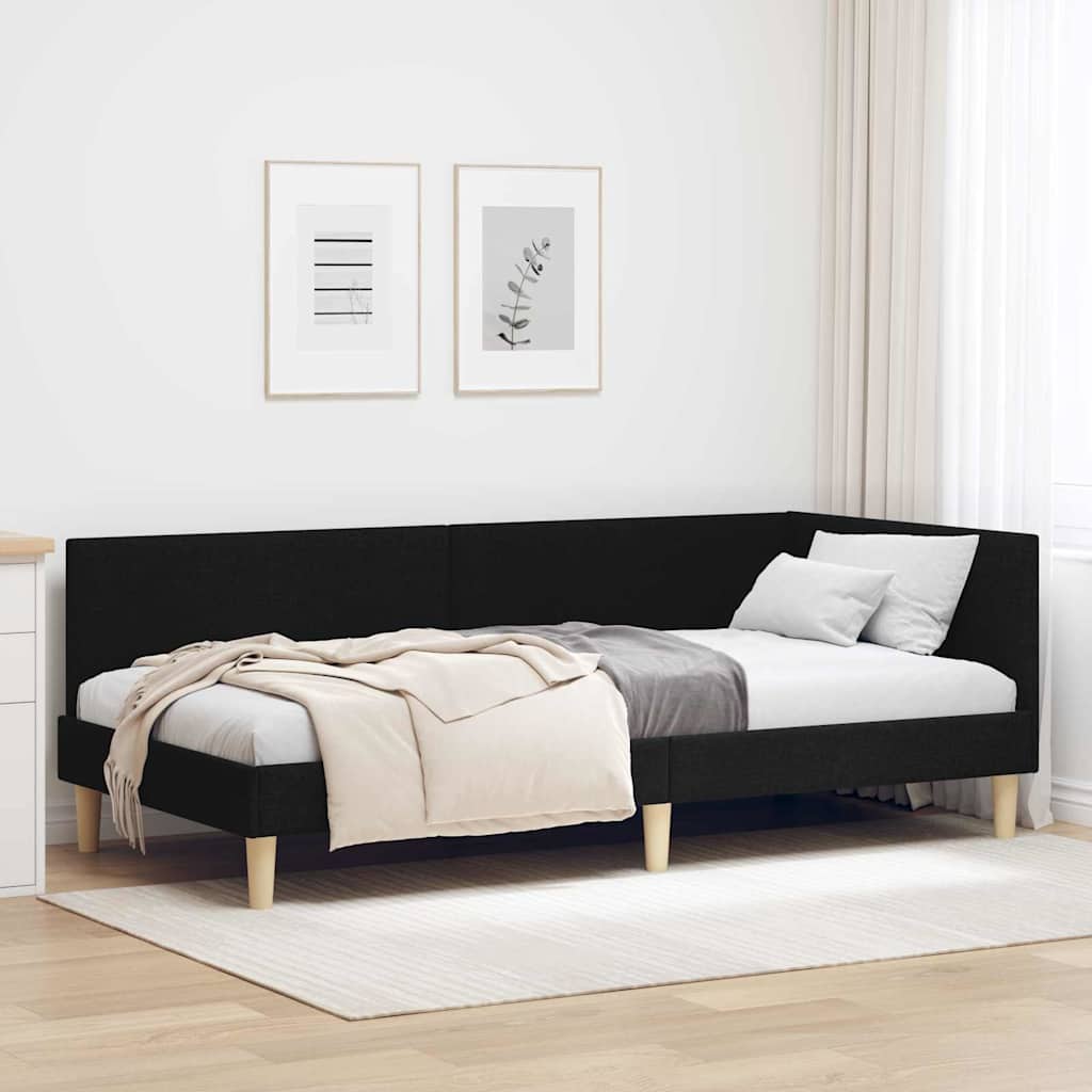 Corner Bed Frame Black 80 x 200 cm Fabric and Engineered wood