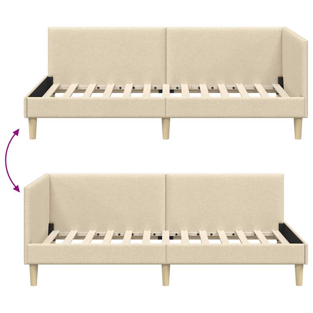 Corner Bed Frame Cream 80 x 200 cm Fabric and Engineered wood