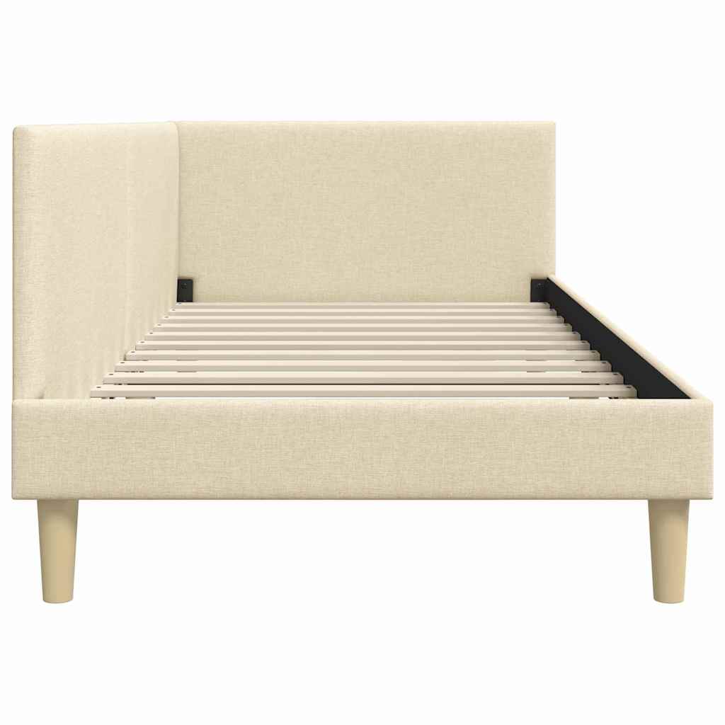 Corner Bed Frame Cream 80 x 200 cm Fabric and Engineered wood